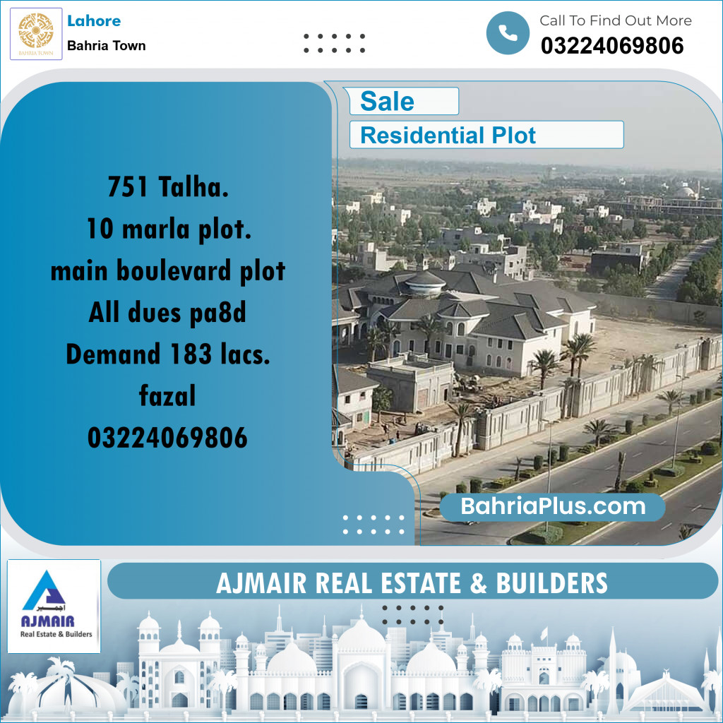 Residential Plot for Sale in Bahria Town, Lahore - (BP-218879)