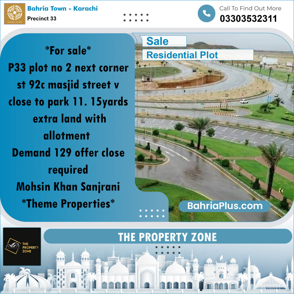 500 Sq. Yards Residential Plot for Sale in Precinct 33 -  Bahria Town, Karachi - (BP-218883)