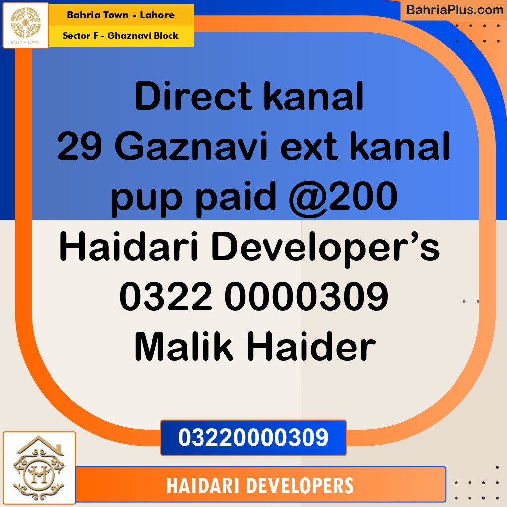 20 Kanal Residential Plot for Sale in Sector F - Ghaznavi Block -  Bahria Town, Lahore - (BP-218894)
