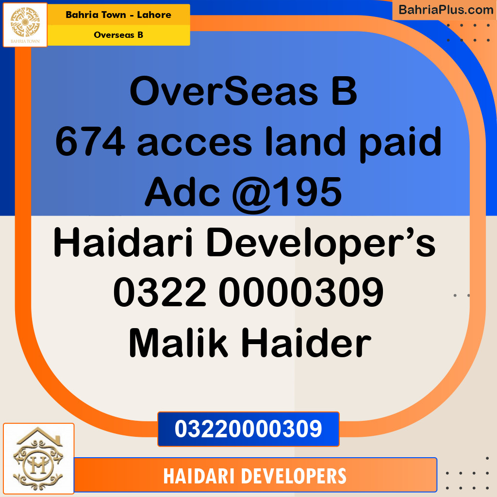 12 Marla Residential Plot for Sale in Overseas B -  Bahria Town, Lahore - (BP-218901)