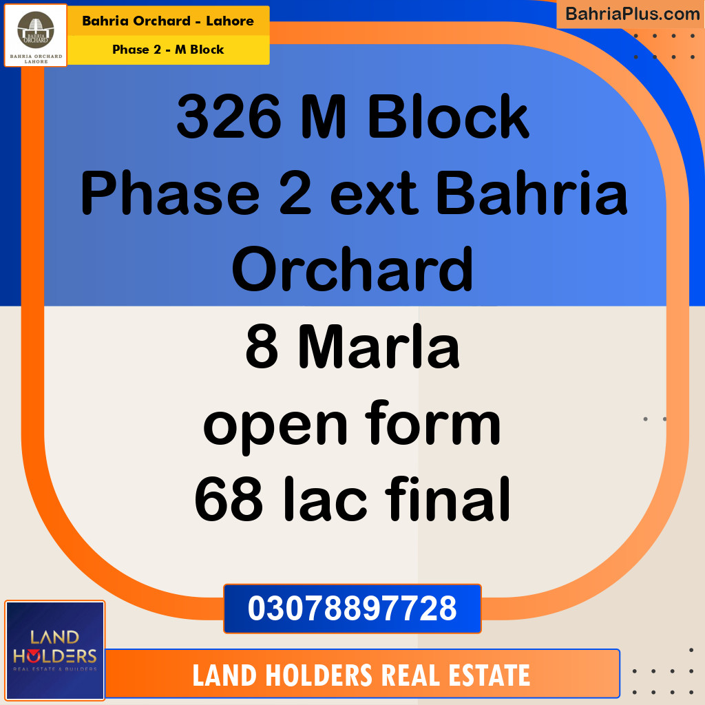 8 Marla Residential Plot for Sale in Phase 2 - M Block -  Bahria Orchard, Lahore - (BP-218912)