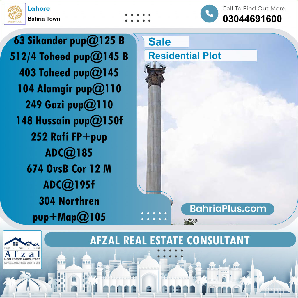 Residential Plot for Sale in Bahria Town, Lahore - (BP-218946)