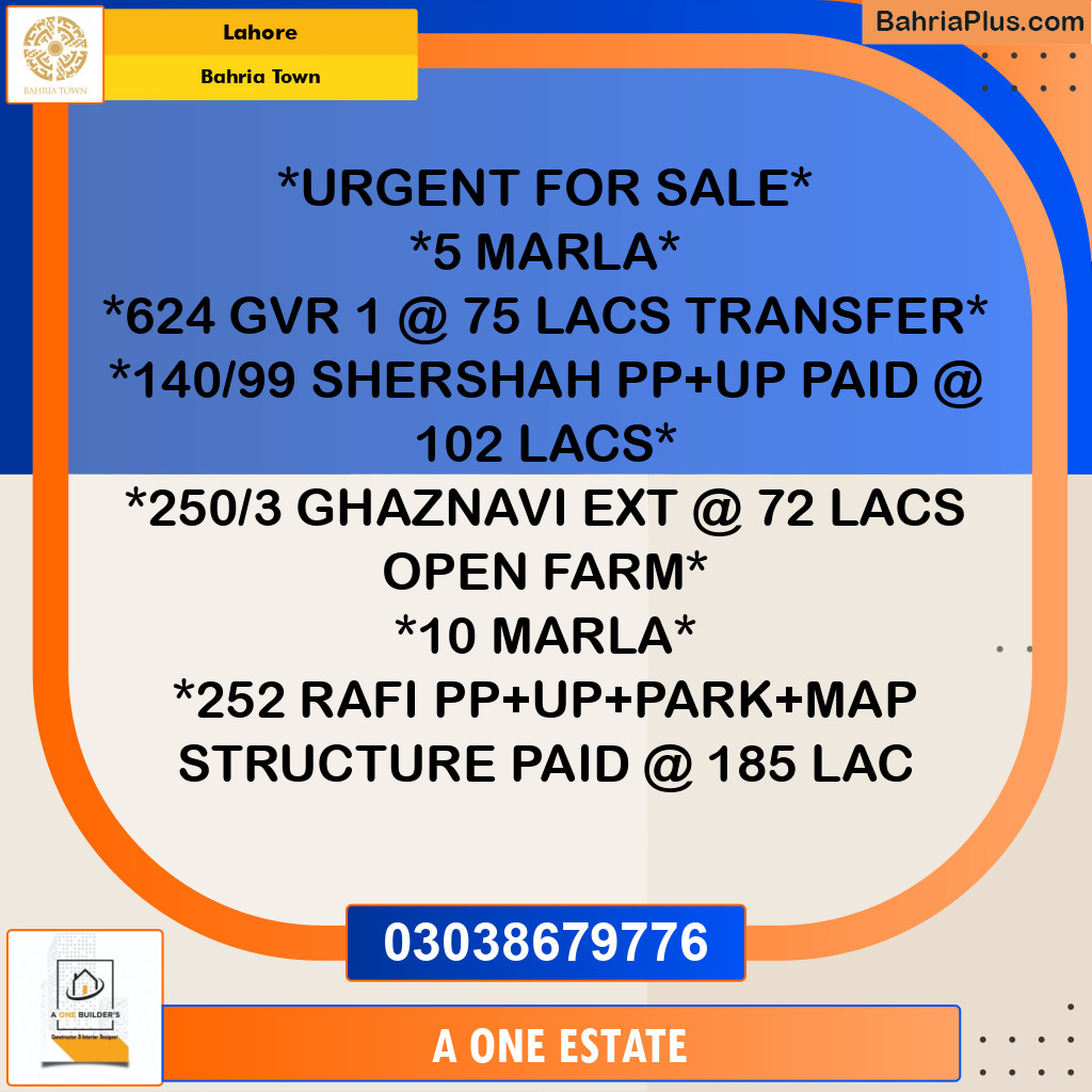 Residential Plot for Sale in Bahria Town, Lahore - (BP-218977)