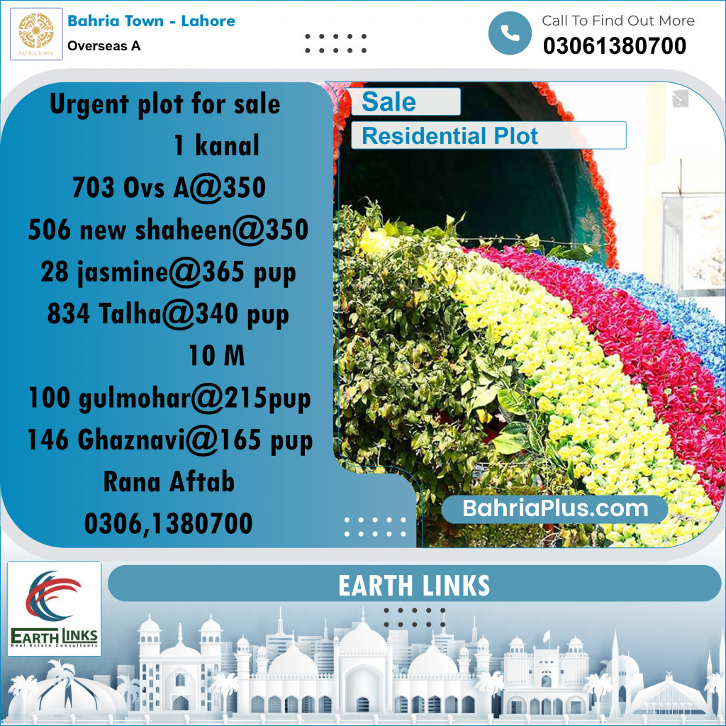 20 Kanal Residential Plot for Sale in Overseas A -  Bahria Town, Lahore - (BP-218983)