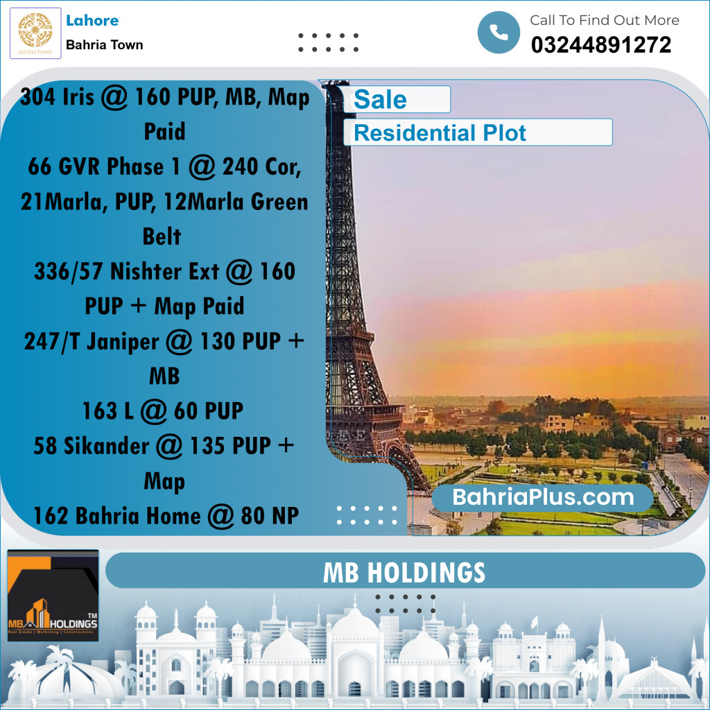 Residential Plot for Sale in Bahria Town, Lahore - (BP-218989)