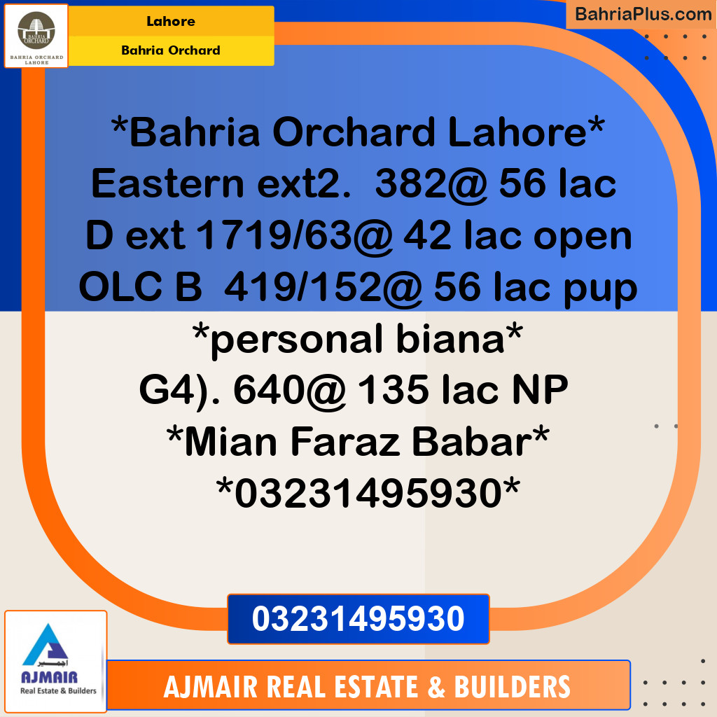 Residential Plot for Sale in Bahria Orchard, Lahore - (BP-219012)