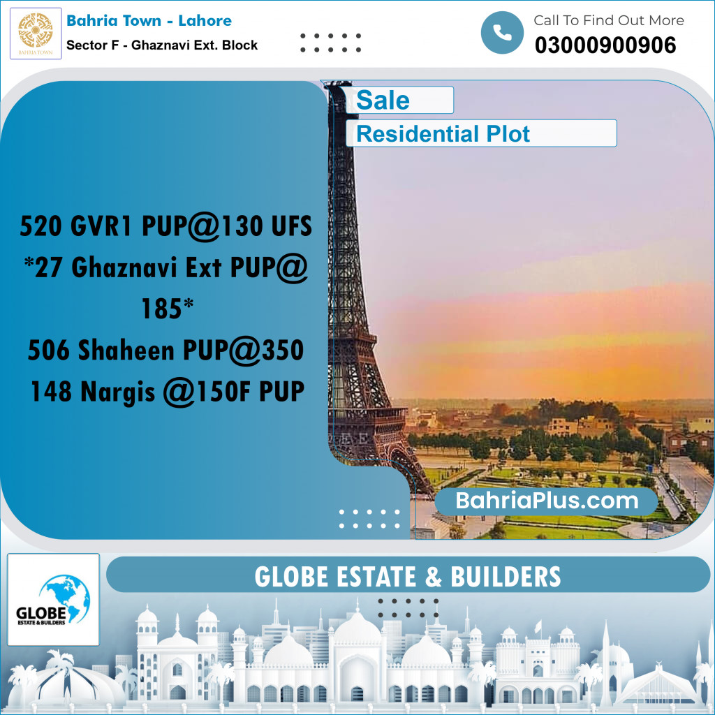 1 Kanal Residential Plot for Sale in Sector F - Ghaznavi Ext. Block -  Bahria Town, Lahore - (BP-219018)