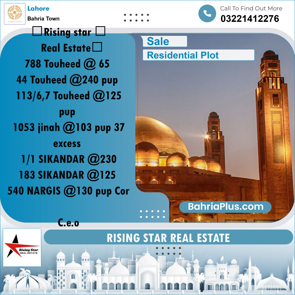 Residential Plot for Sale in Bahria Town, Lahore - (BP-219037)