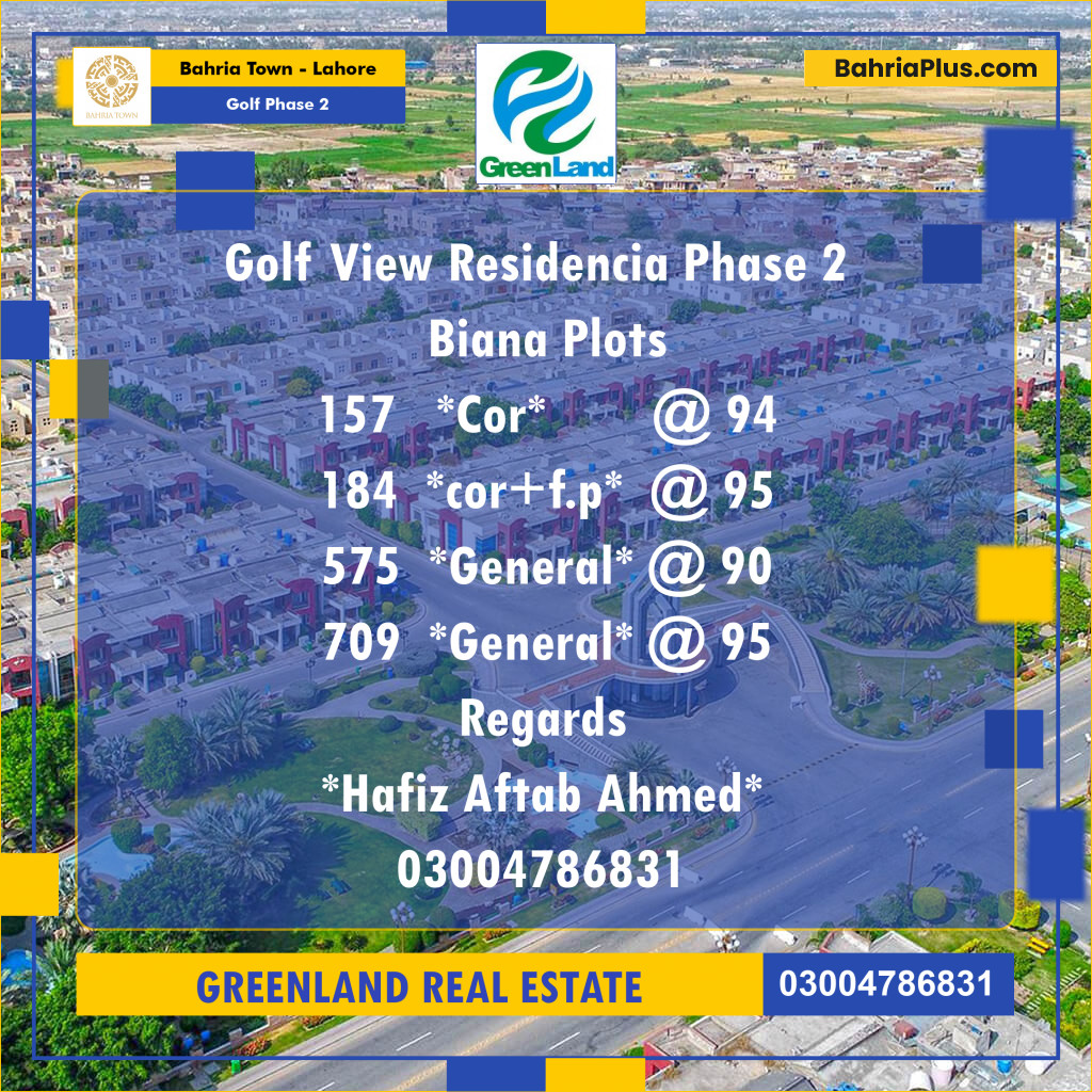 10 Marla Residential Plot for Sale in Golf Phase 2 -  Bahria Town, Lahore - (BP-219058)