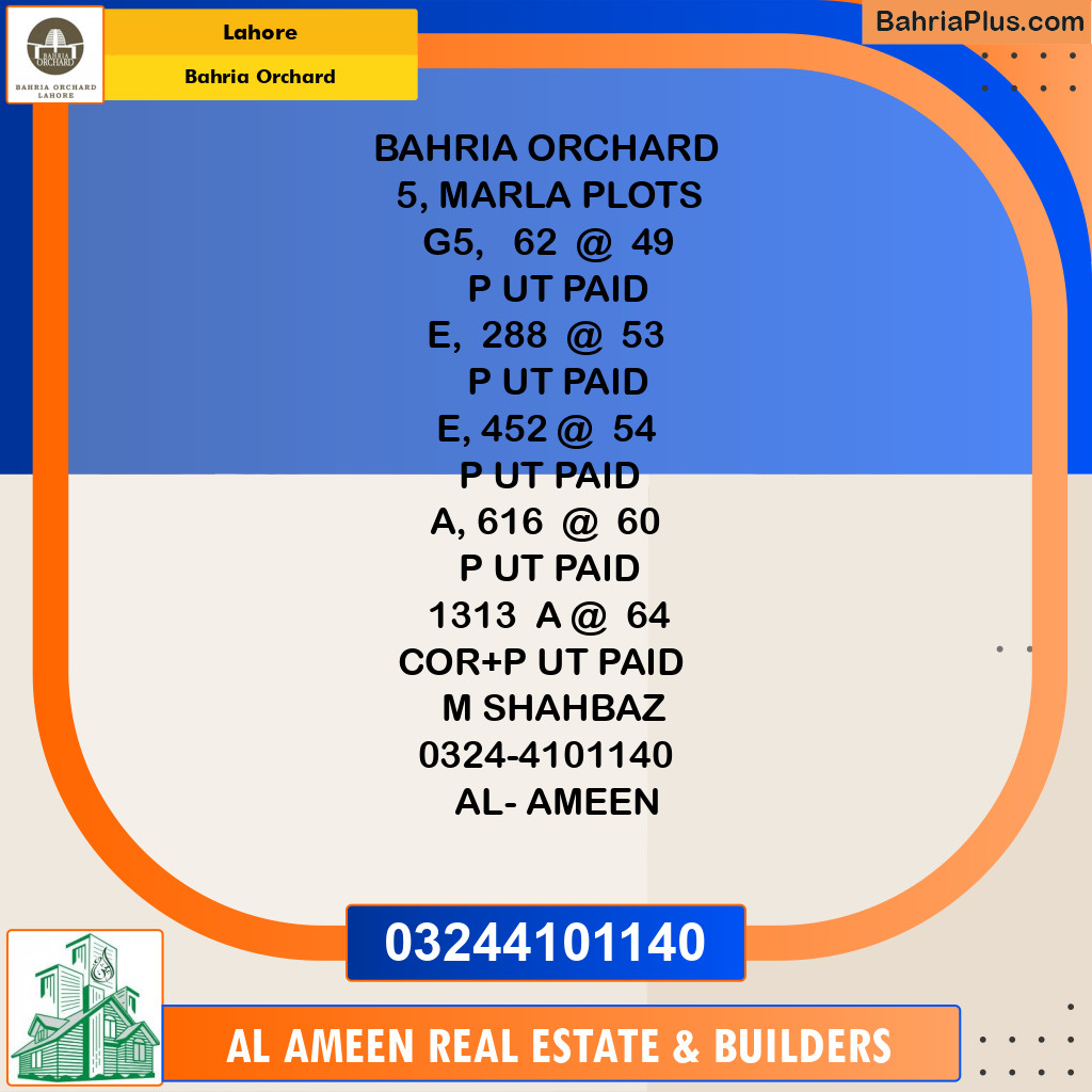 Residential Plot for Sale in Bahria Orchard, Lahore - (BP-219064)