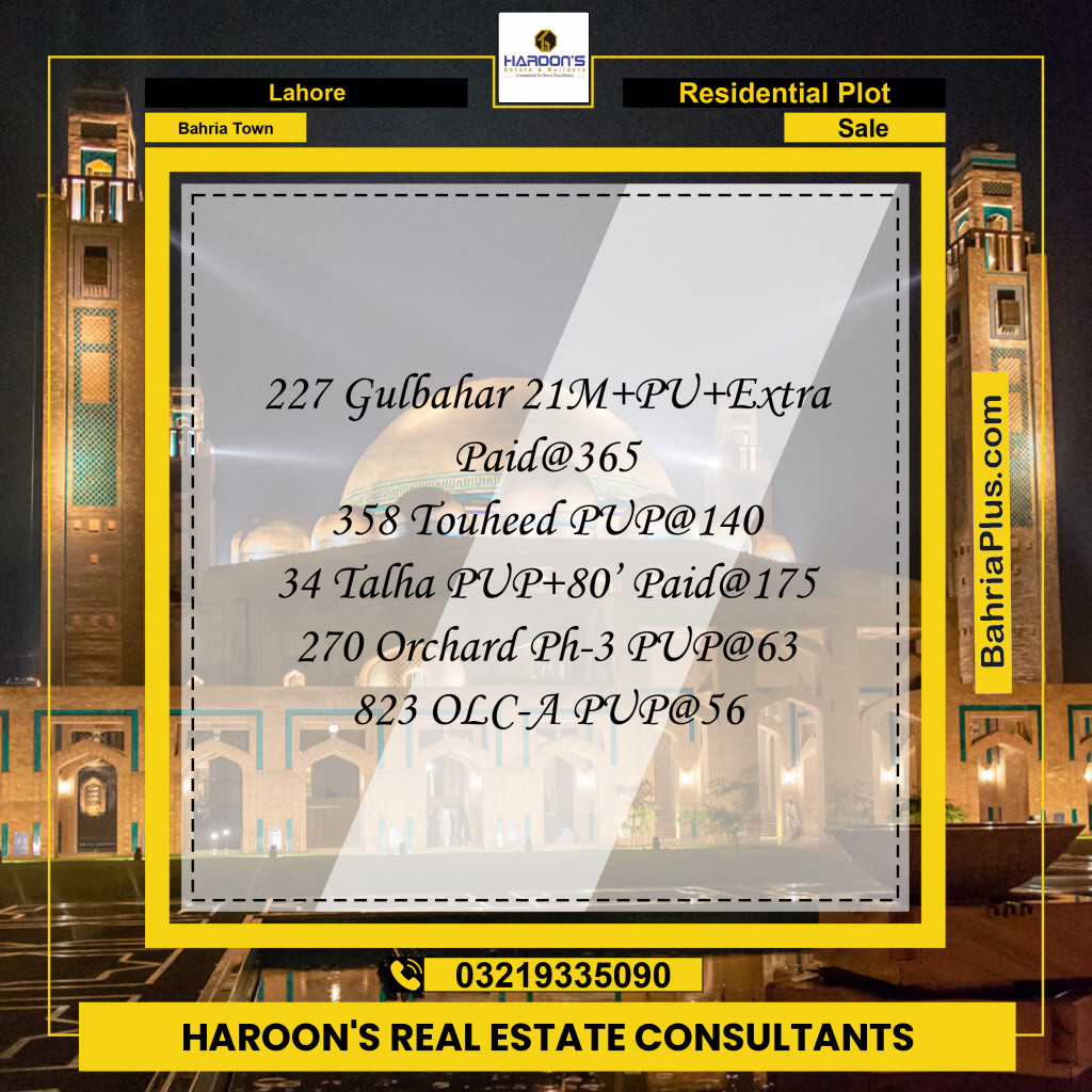 Residential Plot for Sale in Bahria Town, Lahore - (BP-219067)