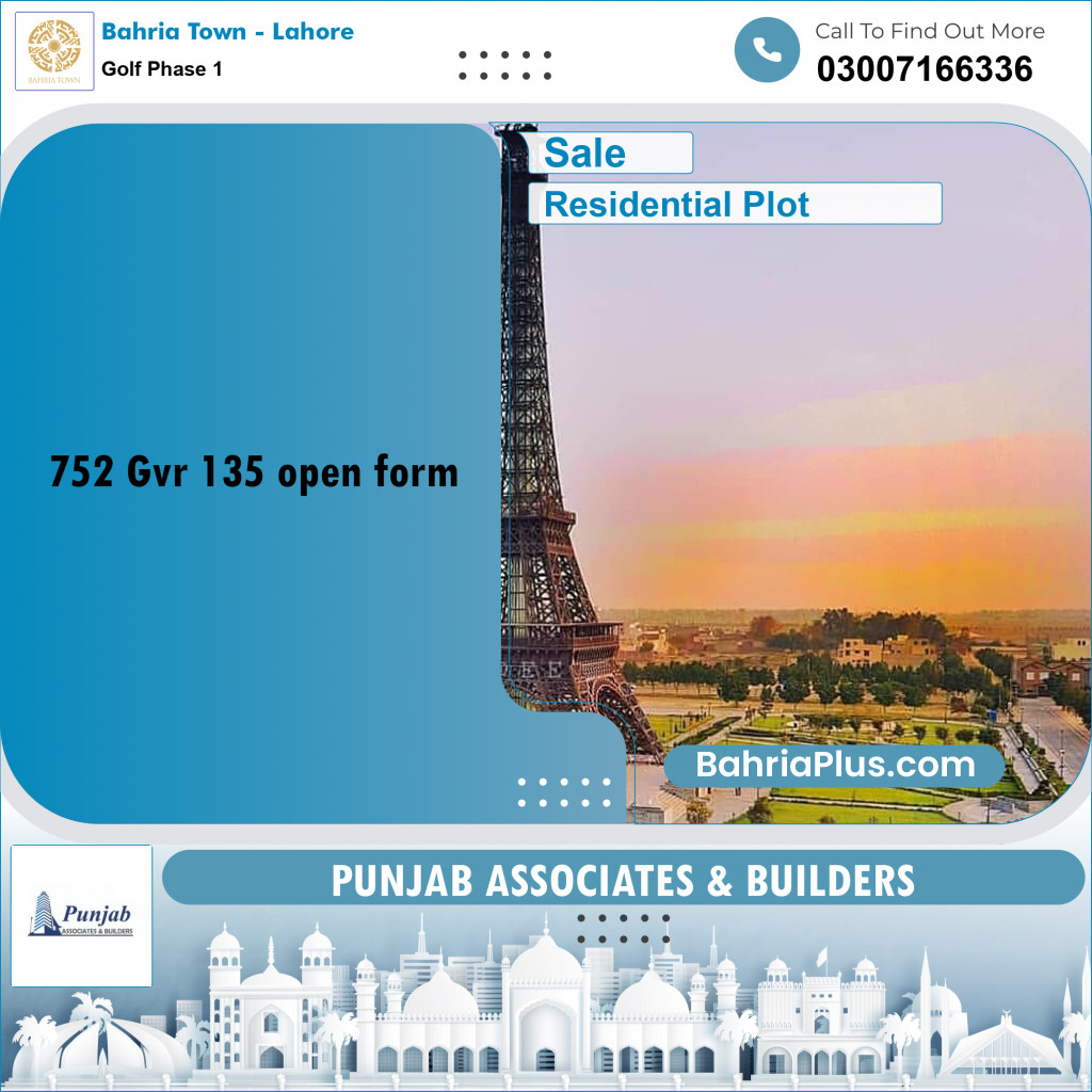 Residential Plot for Sale in Golf Phase 1 -  Bahria Town, Lahore - (BP-219072)