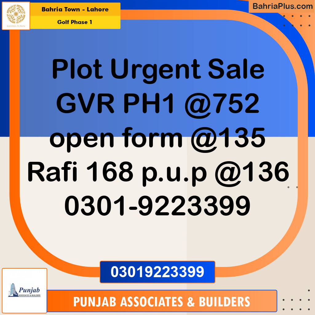 10 Marla Residential Plot for Sale in Golf Phase 1 -  Bahria Town, Lahore - (BP-219076)