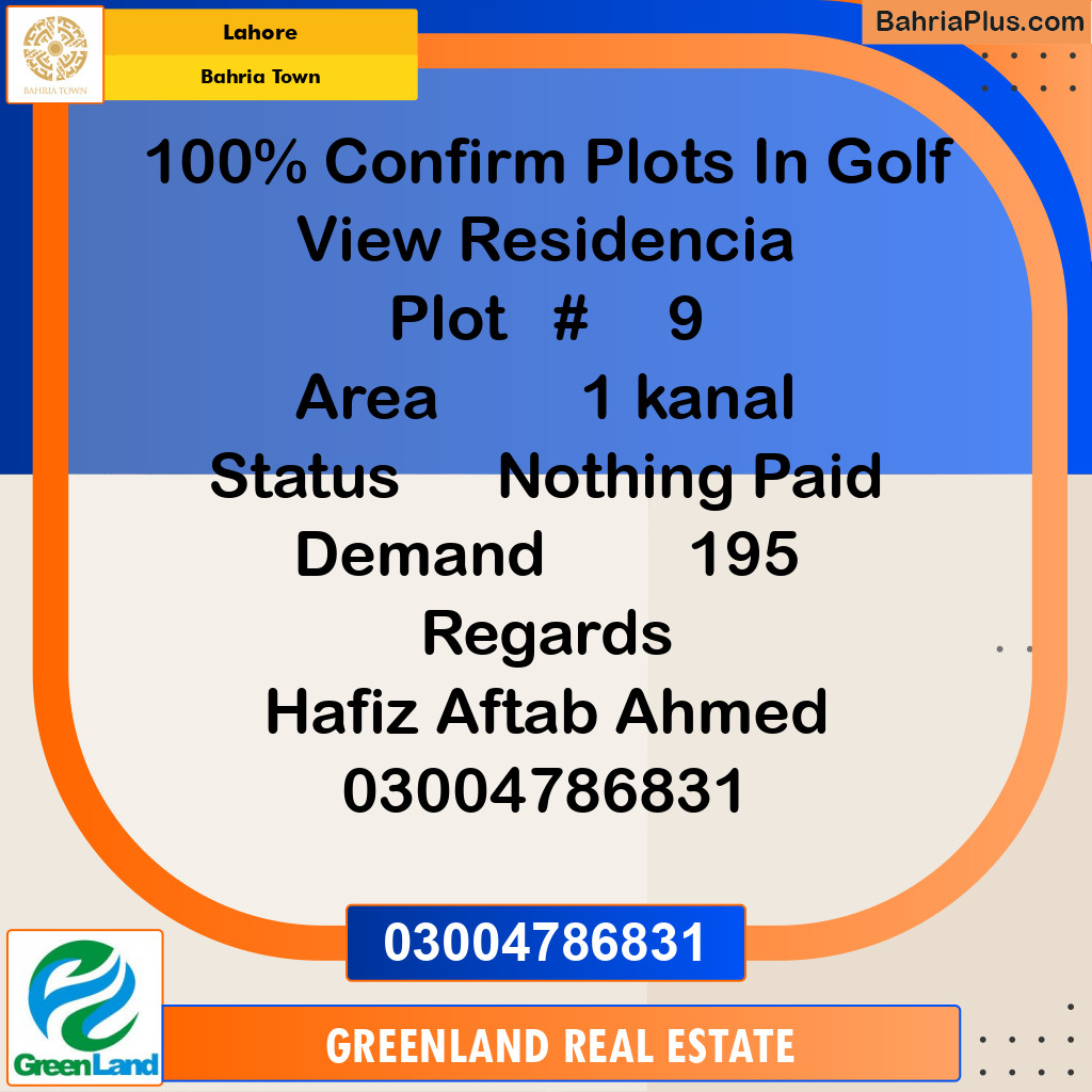 1 Kanal Residential Plot for Sale in Bahria Town, Lahore - (BP-219080)