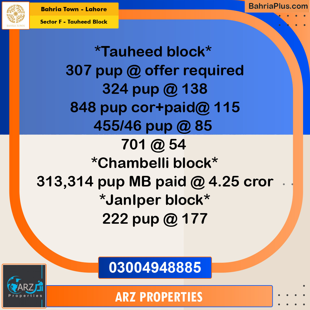 Residential Plot for Sale in Sector F - Tauheed Block - Bahria Town, Lahore - (BP-219097)