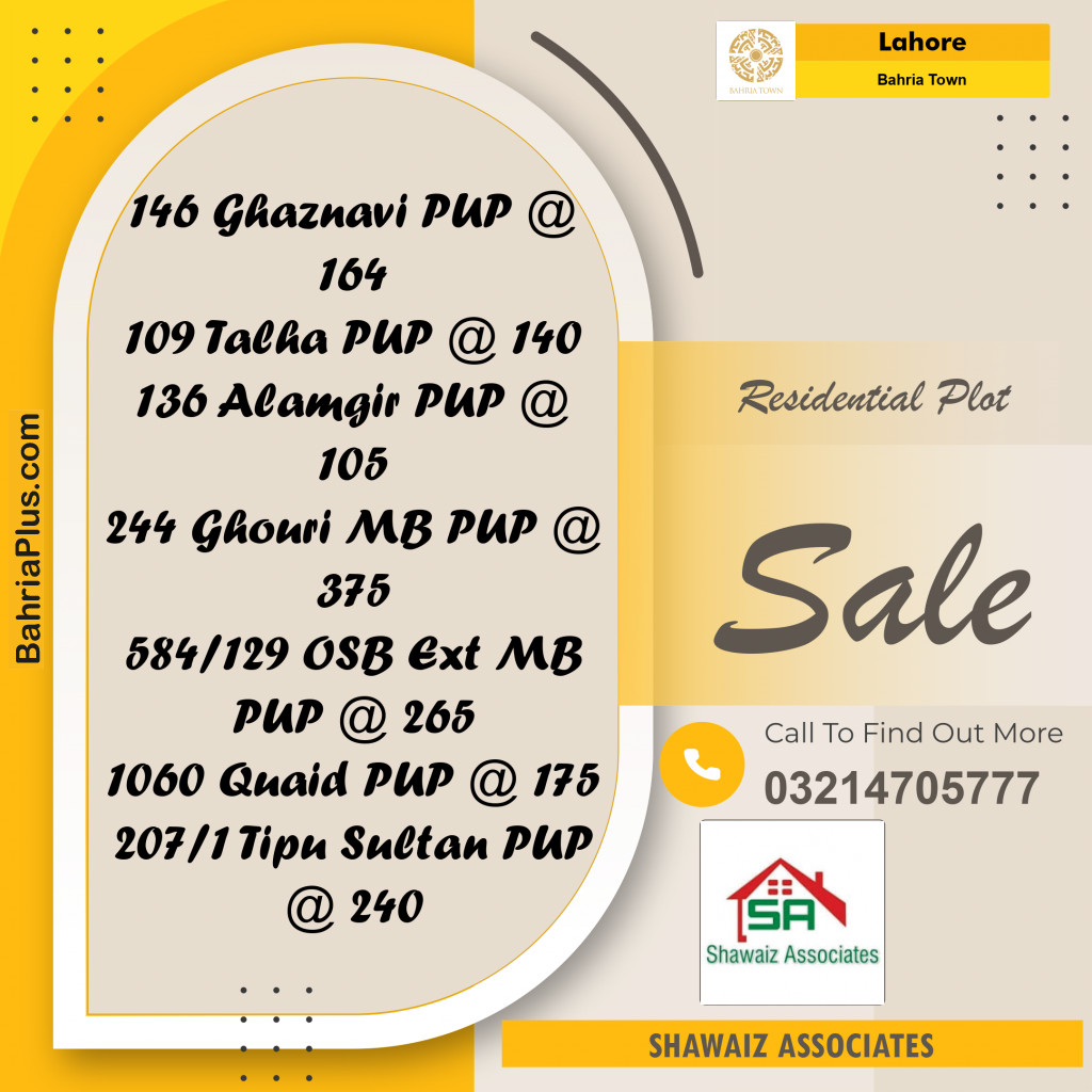 Residential Plot for Sale in Bahria Town, Lahore - (BP-219134)