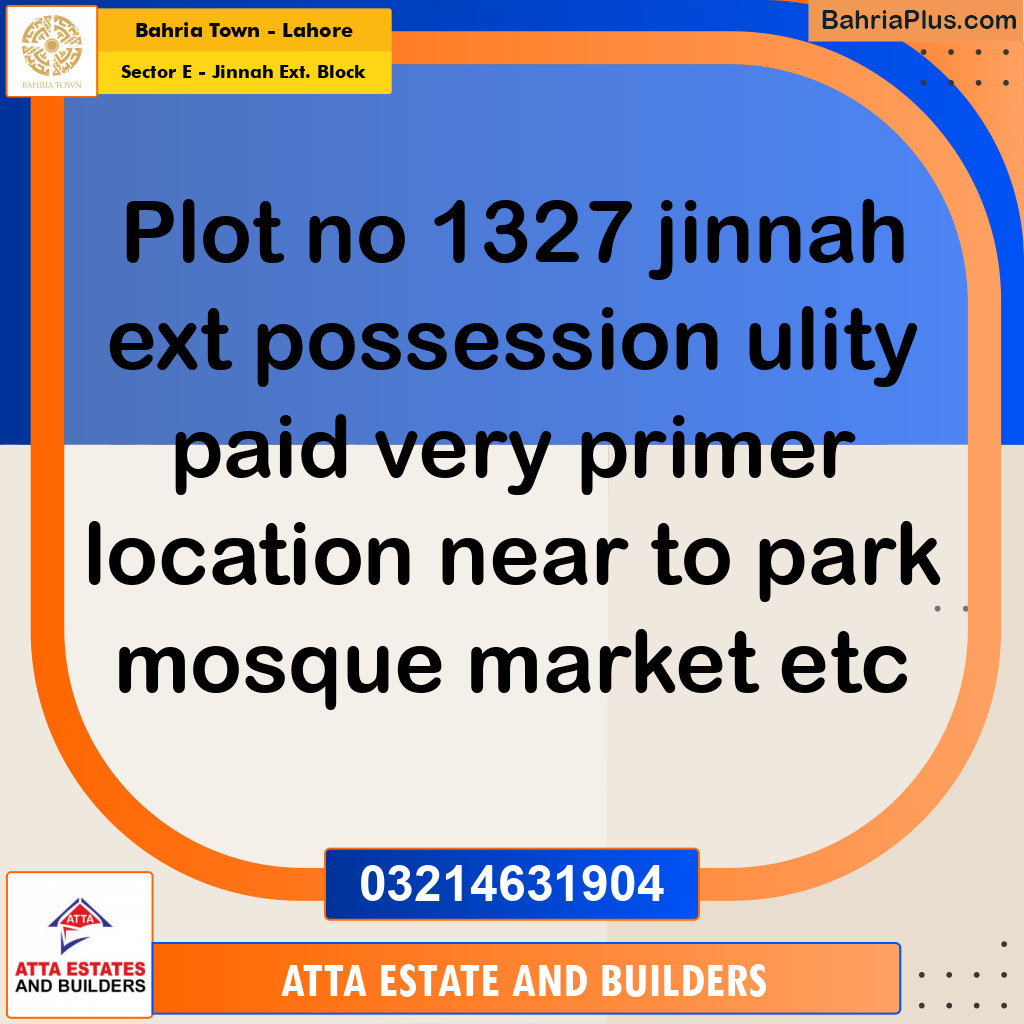 5 Marla Residential Plot for Sale in Sector E - Jinnah Ext. Block -  Bahria Town, Lahore - (BP-219177)