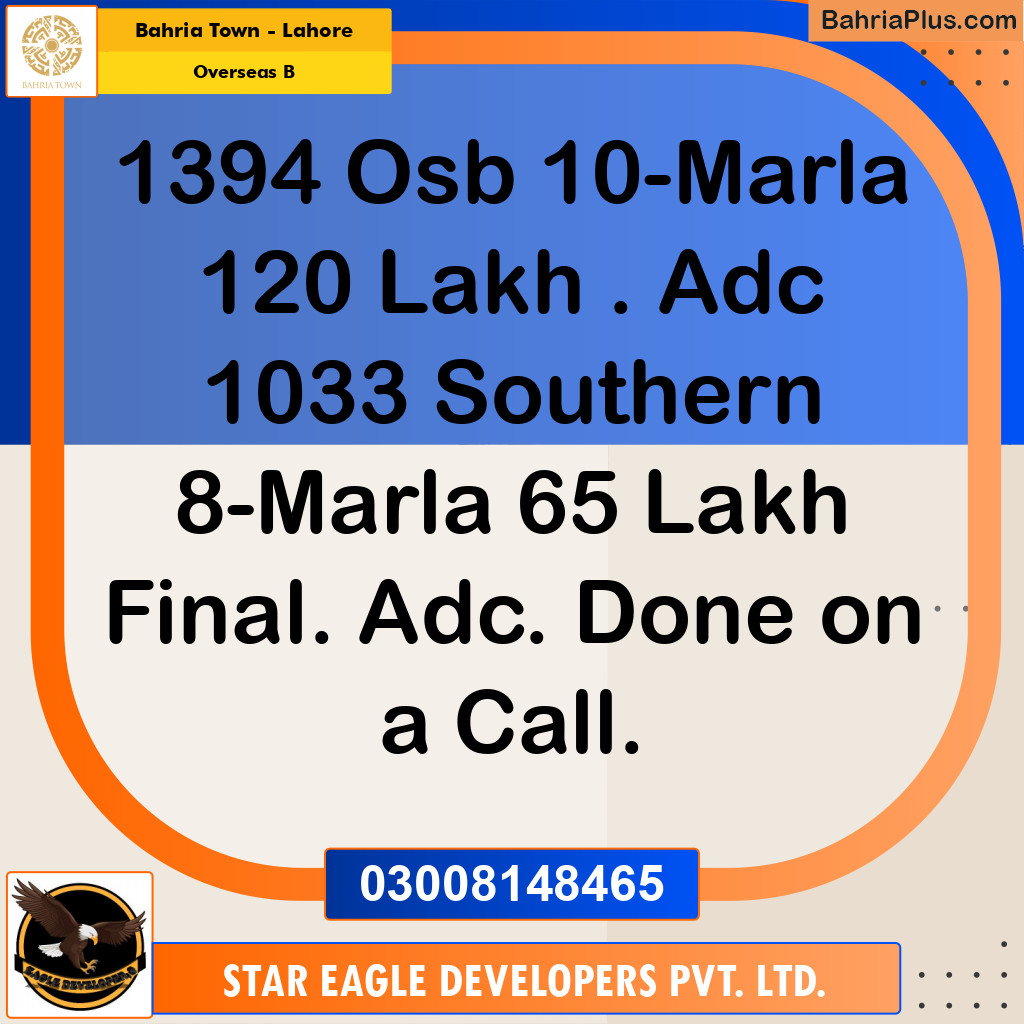 10 Marla Residential Plot for Sale in Overseas B - Bahria Town, Lahore - (BP-219232)