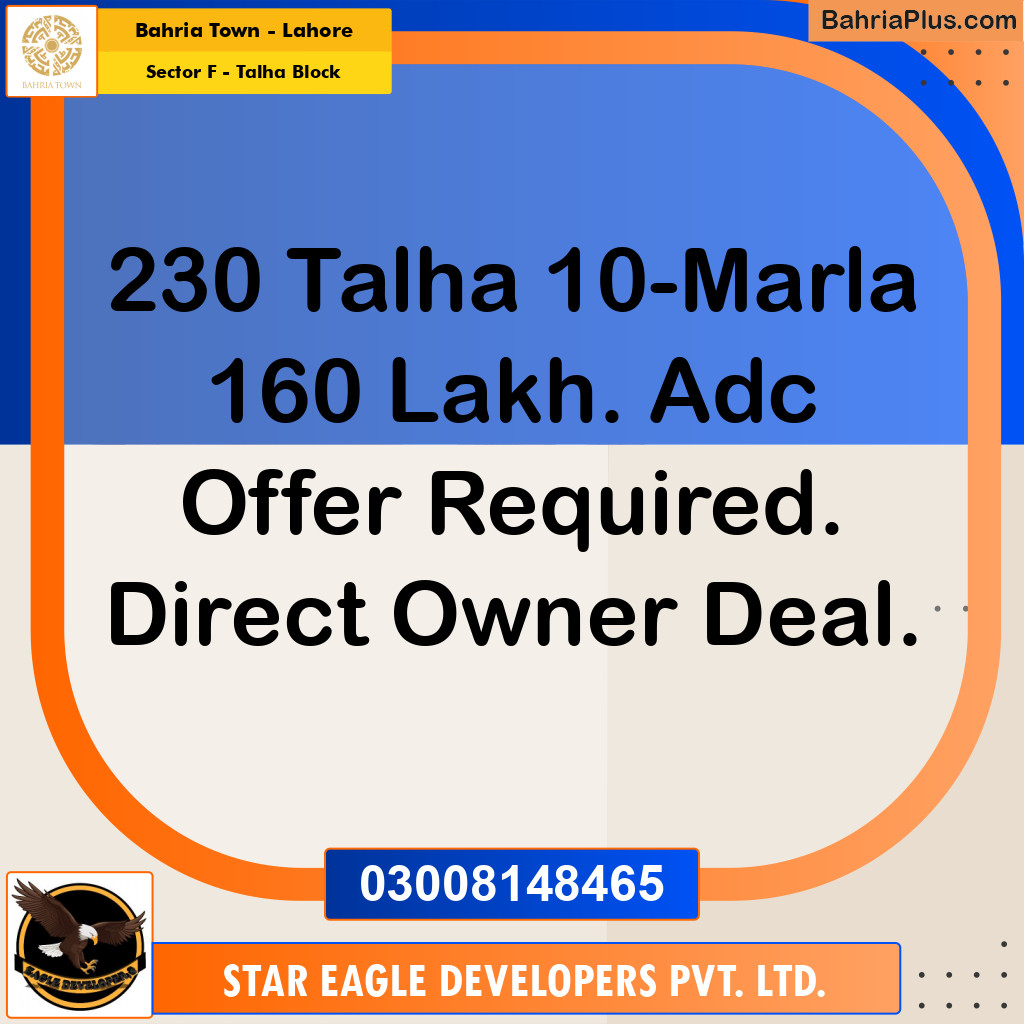 10 Marla Residential Plot for Sale in Sector F - Talha Block -  Bahria Town, Lahore - (BP-219234)