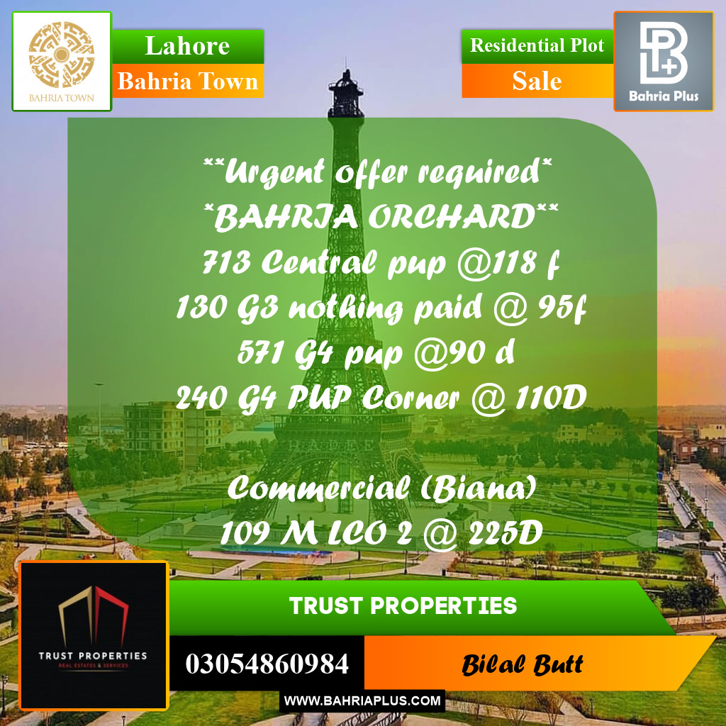 Residential Plot for Sale in Bahria Town, Lahore - (BP-219237)