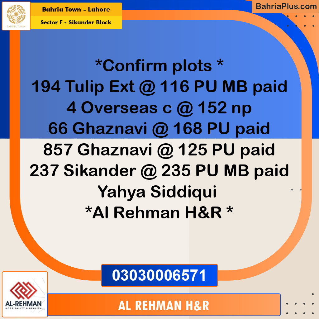 1 Kanal Residential Plot for Sale in Sector F - Sikander Block - Bahria Town, Lahore - (BP-219239)