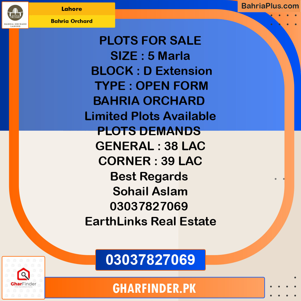 Residential Plot for Sale in Bahria Orchard, Lahore - (BP-219240)