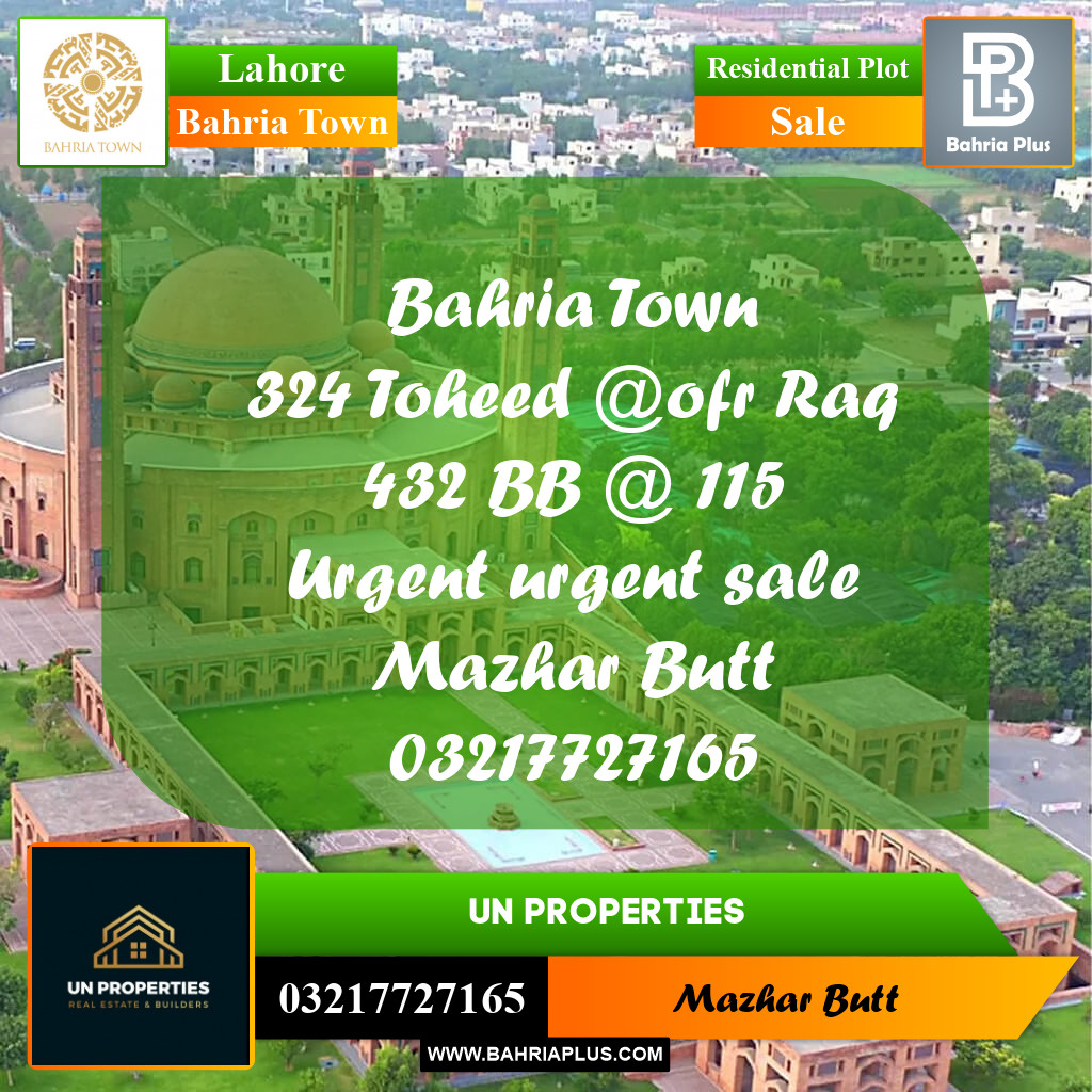 Residential Plot for Sale in Bahria Town, Lahore - (BP-219241)