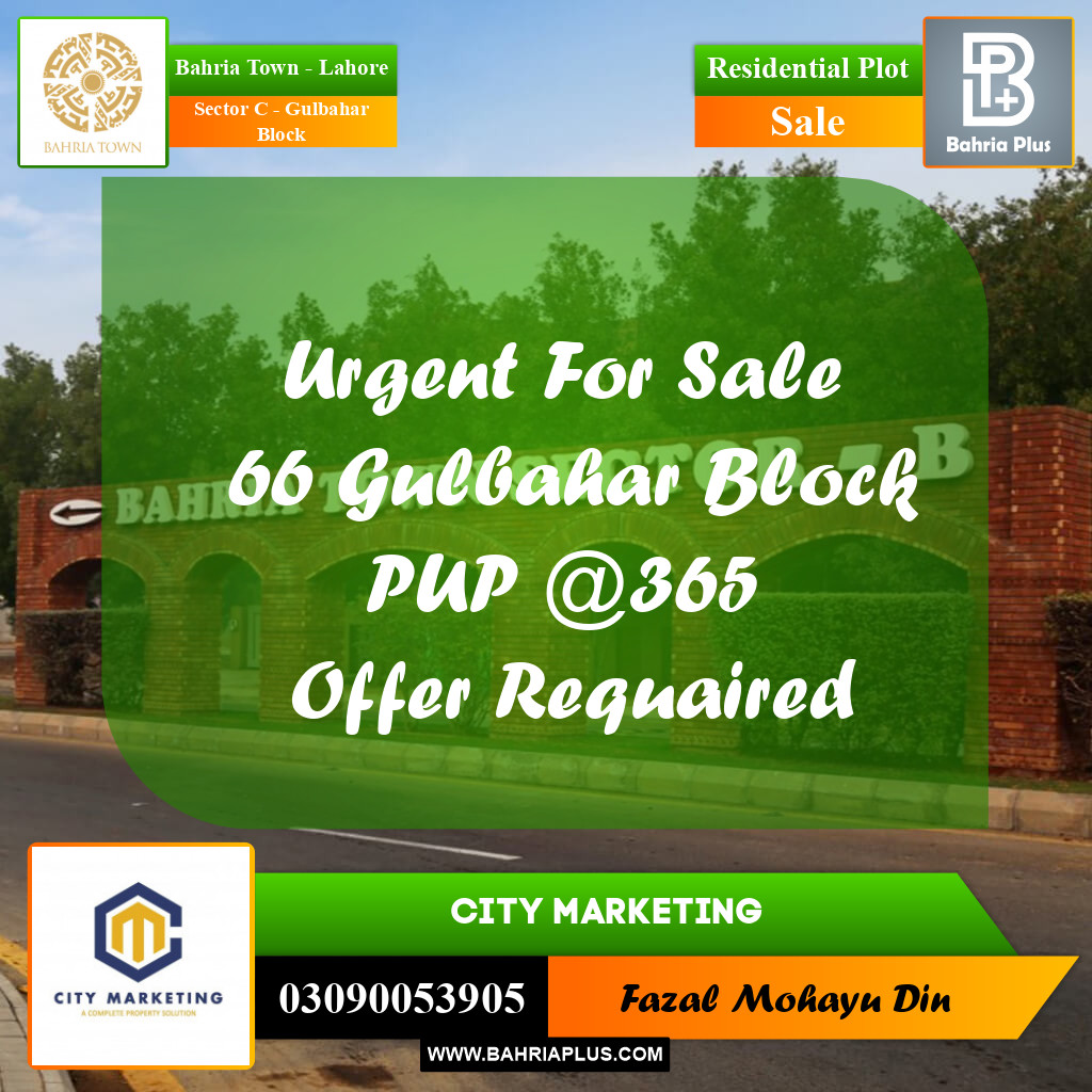 1 Kanal Residential Plot for Sale in Sector C - Gulbahar Block -  Bahria Town, Lahore - (BP-219266)