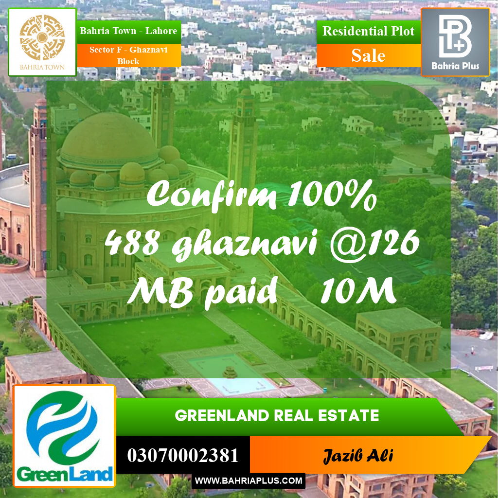 10 Marla Residential Plot for Sale in Sector F - Ghaznavi Block -  Bahria Town, Lahore - (BP-219288)