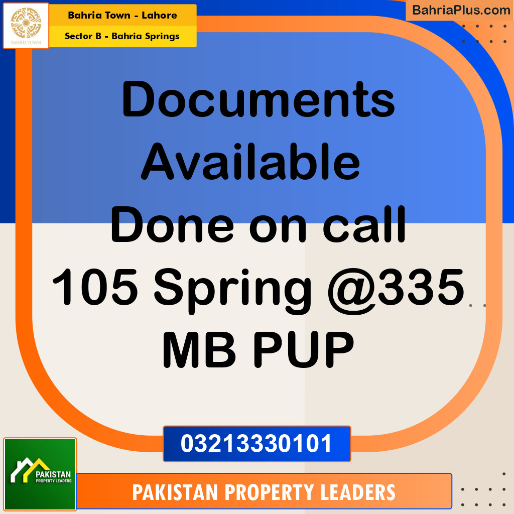 1 Kanal Residential Plot for Sale in Sector B - Bahria Springs -  Bahria Town, Lahore - (BP-219303)