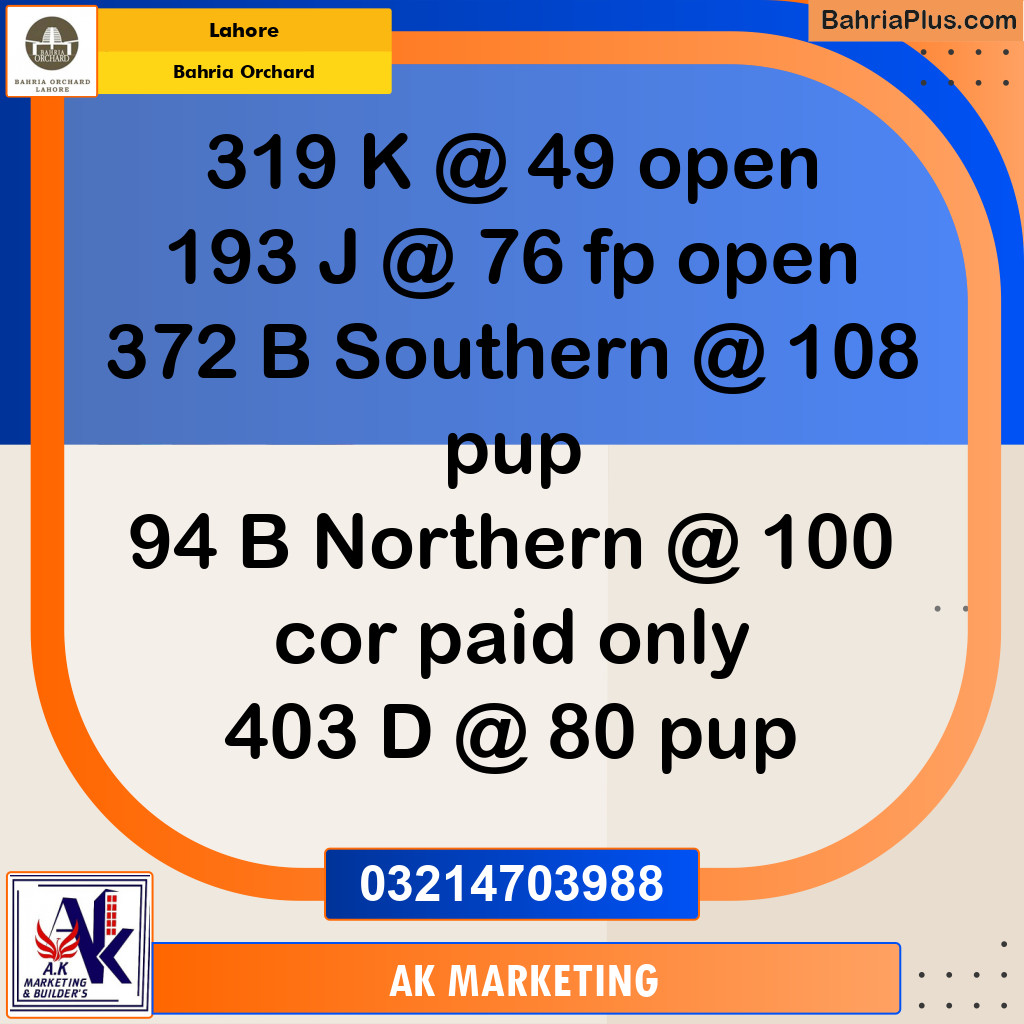 Residential Plot for Sale in Bahria Orchard, Lahore - (BP-219320)