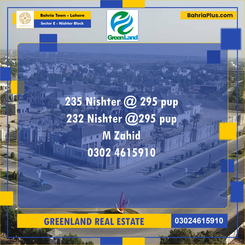 Residential Plot for Sale in Sector E - Nishtar Block -  Bahria Town, Lahore - (BP-219345)