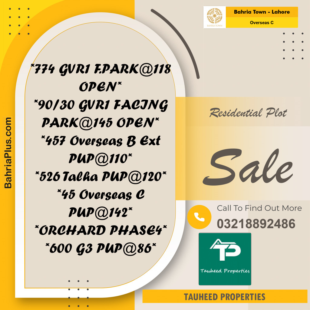10 Marla Residential Plot for Sale in Overseas C - Bahria Town, Lahore - (BP-219358)
