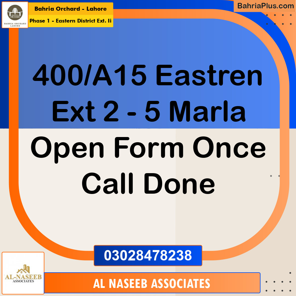5 Marla Residential Plot for Sale in Phase 1 - Eastern District Ext. II - Bahria Orchard, Lahore - (BP-219364)