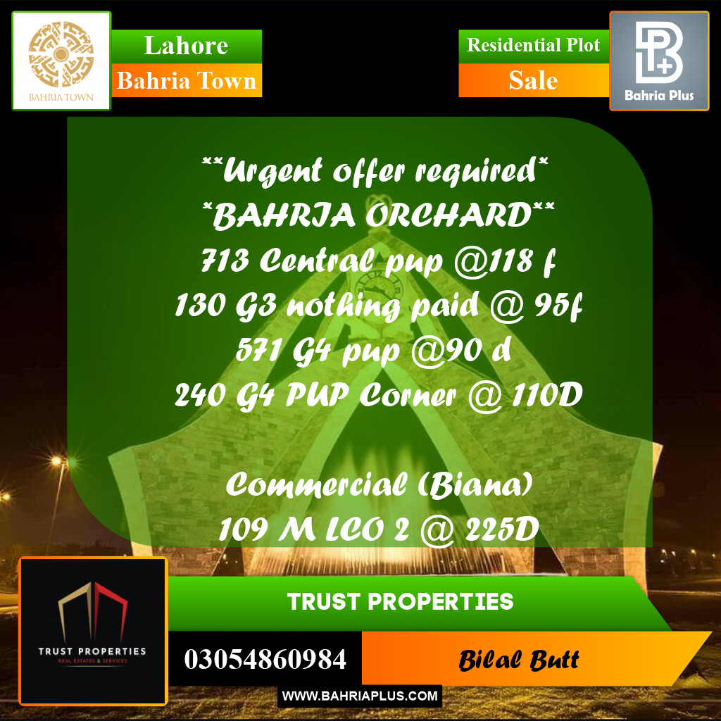 Residential Plot for Sale in Bahria Town, Lahore - (BP-219378)