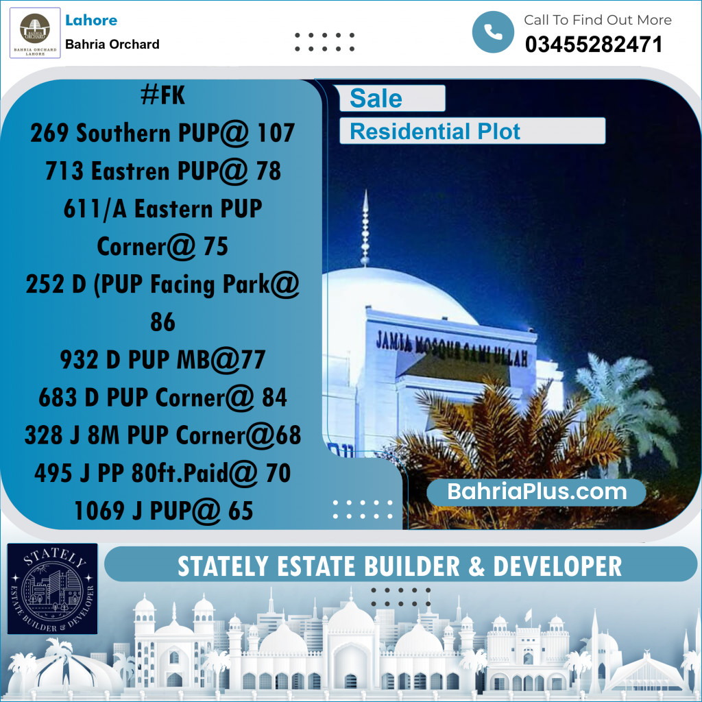 Residential Plot for Sale in Bahria Orchard, Lahore - (BP-219386)