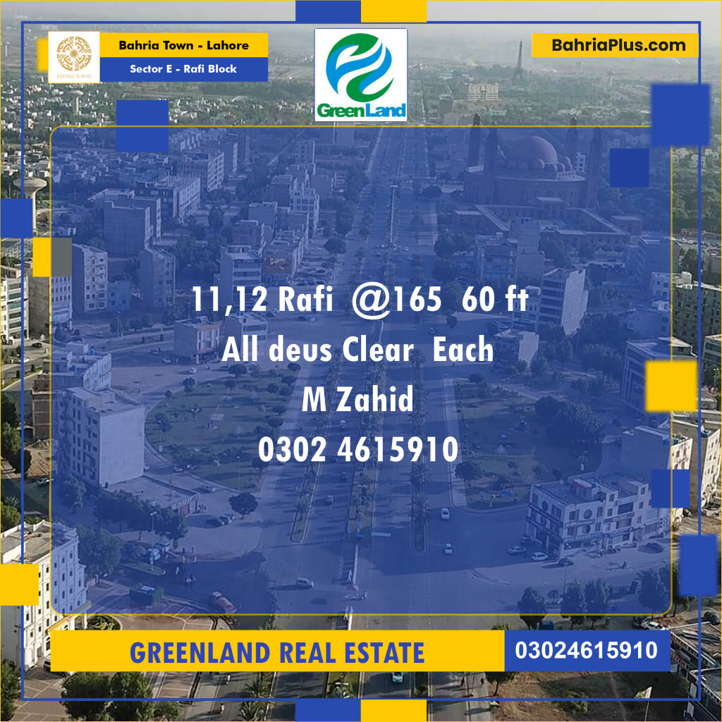 Residential Plot for Sale in Sector E - Rafi Block -  Bahria Town, Lahore - (BP-219395)