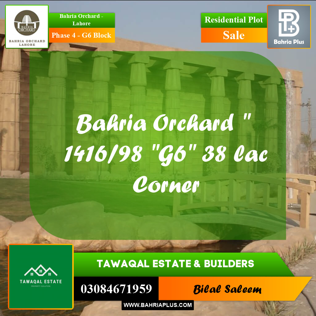 5 Marla Residential Plot for Sale in Phase 4 - G6 Block -  Bahria Orchard, Lahore - (BP-219397)