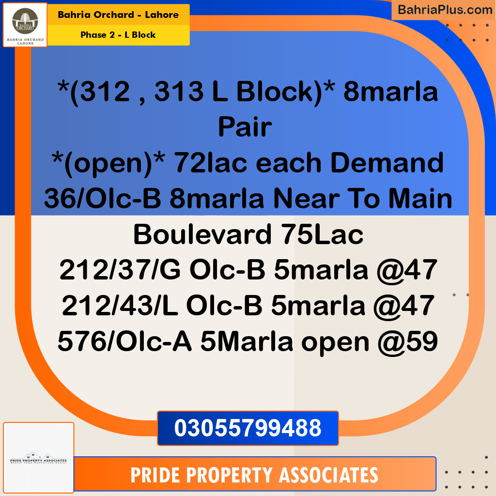 8 Marla Residential Plot for Sale in Phase 2 - L Block -  Bahria Orchard, Lahore - (BP-219404)