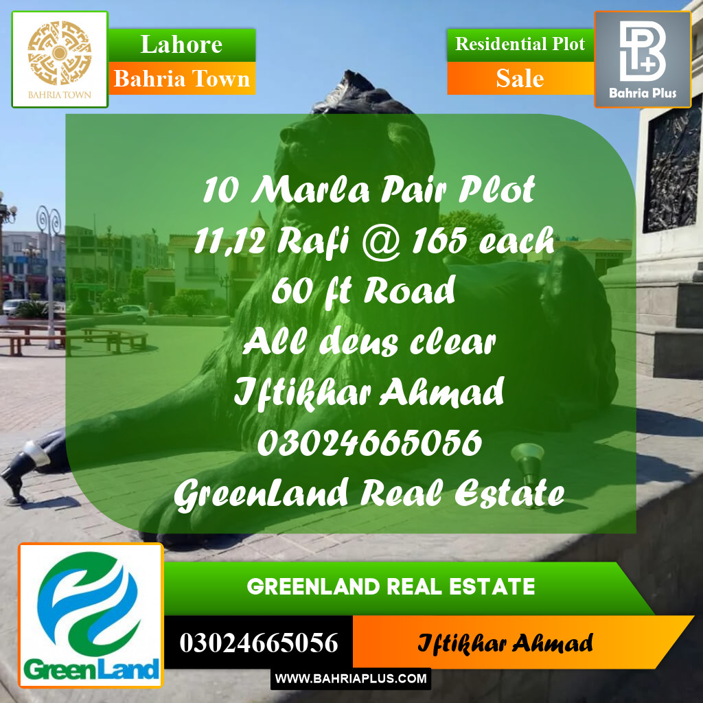 Residential Plot for Sale in Bahria Town, Lahore - (BP-219425)