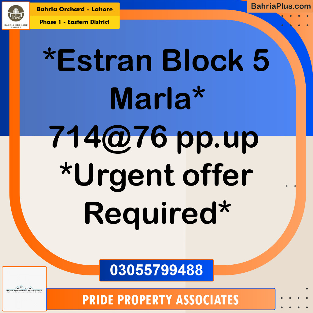 5 Marla Residential Plot for Sale in Phase 1 - Eastern District -  Bahria Orchard, Lahore - (BP-219430)