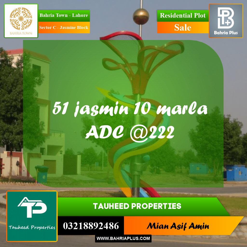 10 Marla Residential Plot for Sale in Sector C - Jasmine Block - Bahria Town, Lahore - (BP-219454)
