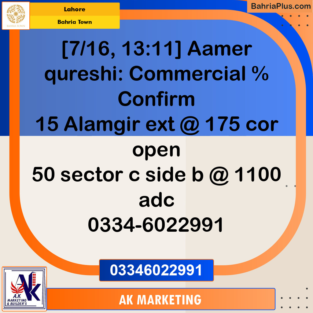 5 Marla Commercial Plot for Sale in Bahria Town, Lahore - (BP-219470)