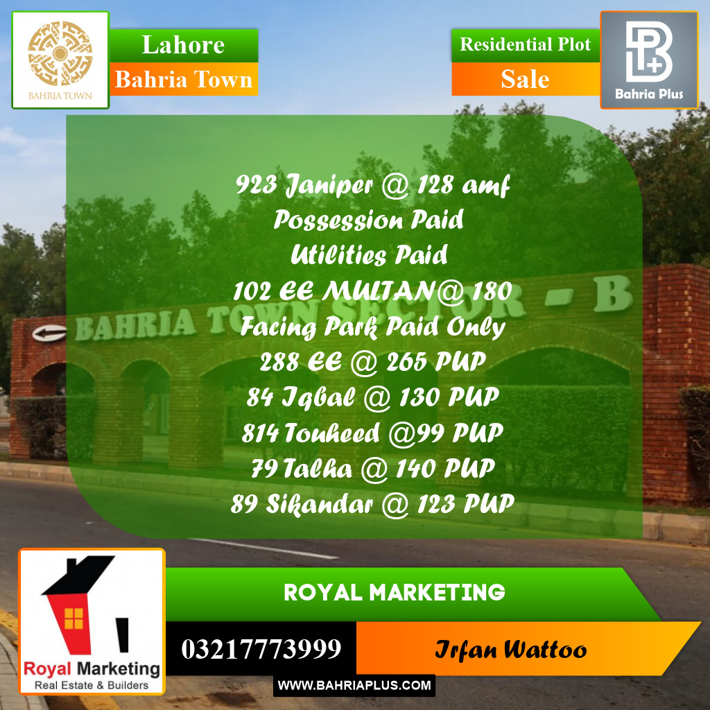 Residential Plot for Sale in Bahria Town, Lahore - (BP-219487)