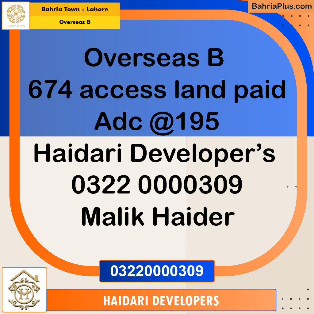 12 Marla Residential Plot for Sale in Overseas B -  Bahria Town, Lahore - (BP-219492)