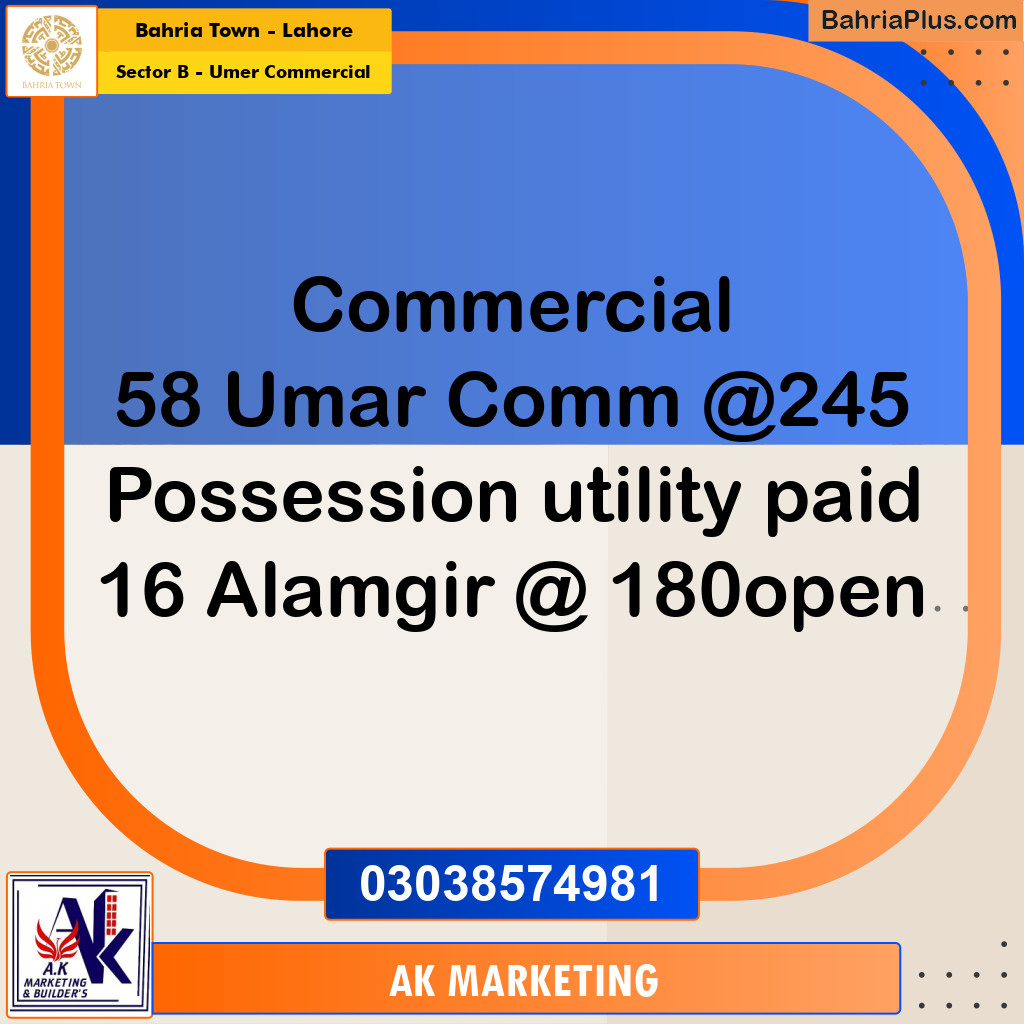 4 Marla Commercial Plot for Sale in Sector B - Umer Commercial -  Bahria Town, Lahore - (BP-219587)