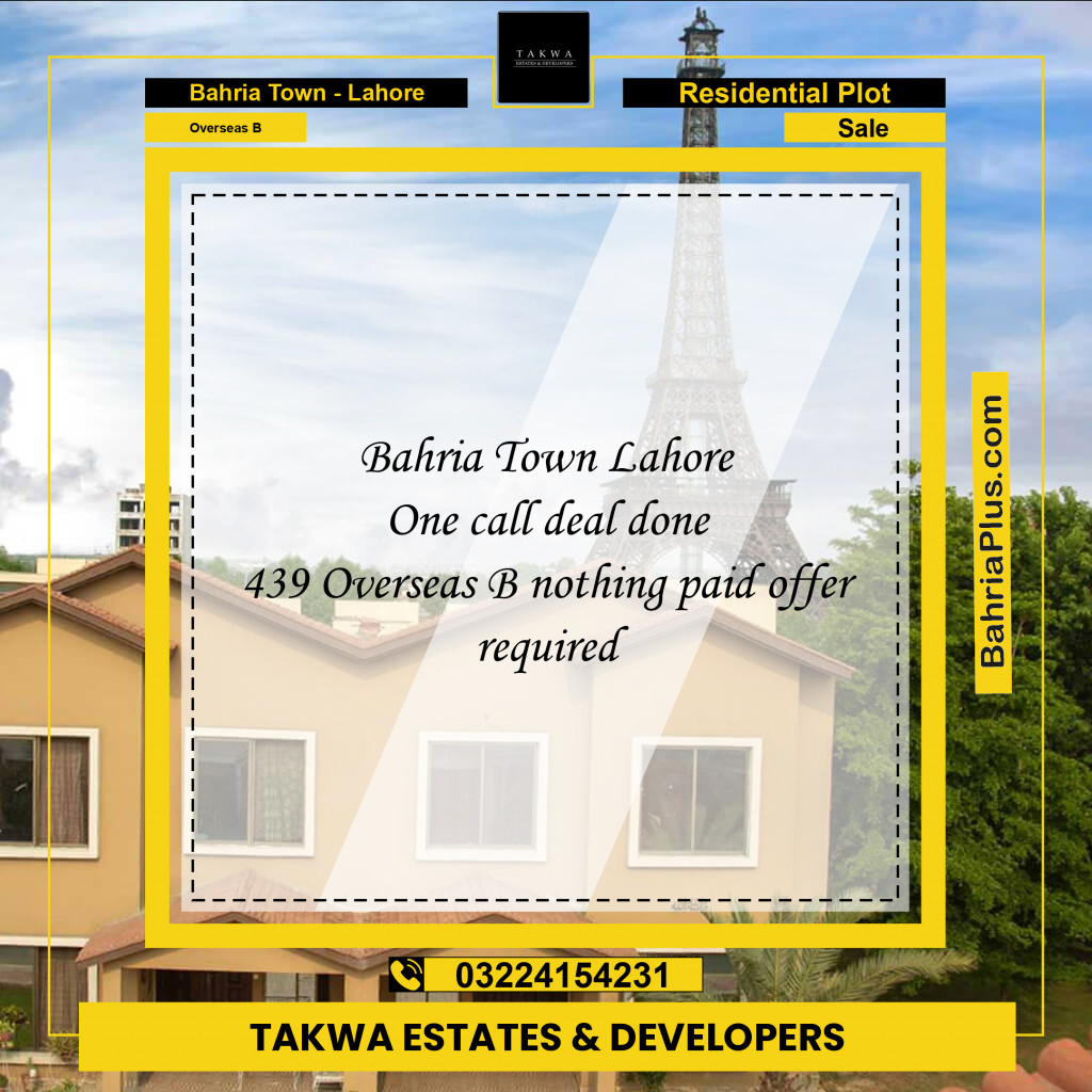 Residential Plot for Sale in Overseas B -  Bahria Town, Lahore - (BP-219633)