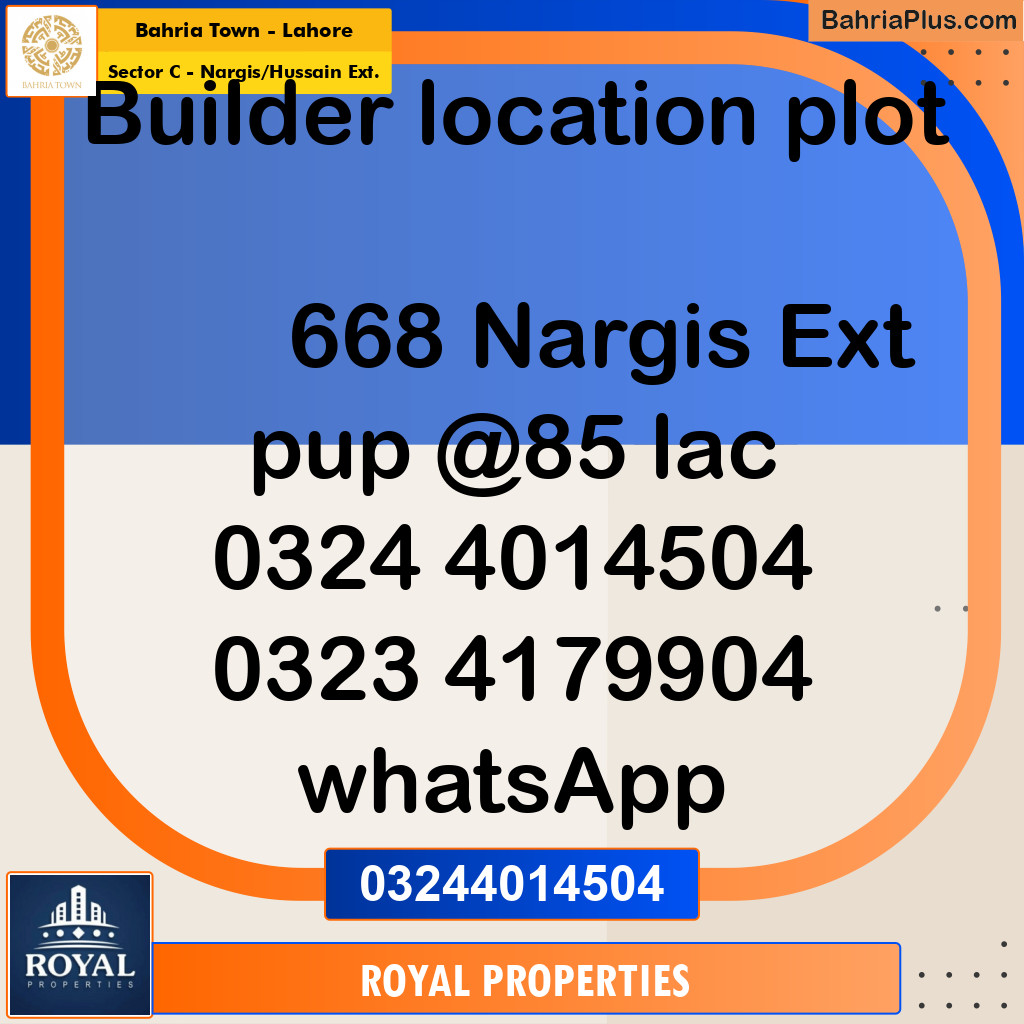 Residential Plot for Sale in Sector C - Nargis/Hussain Ext. -  Bahria Town, Lahore - (BP-219642)