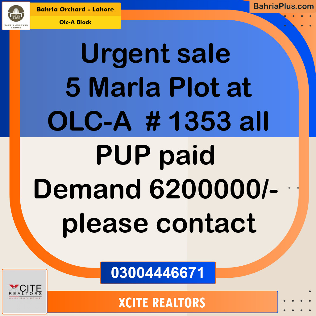 5 Marla Residential Plot for Sale in OLC-A Block -  Bahria Orchard, Lahore - (BP-219661)