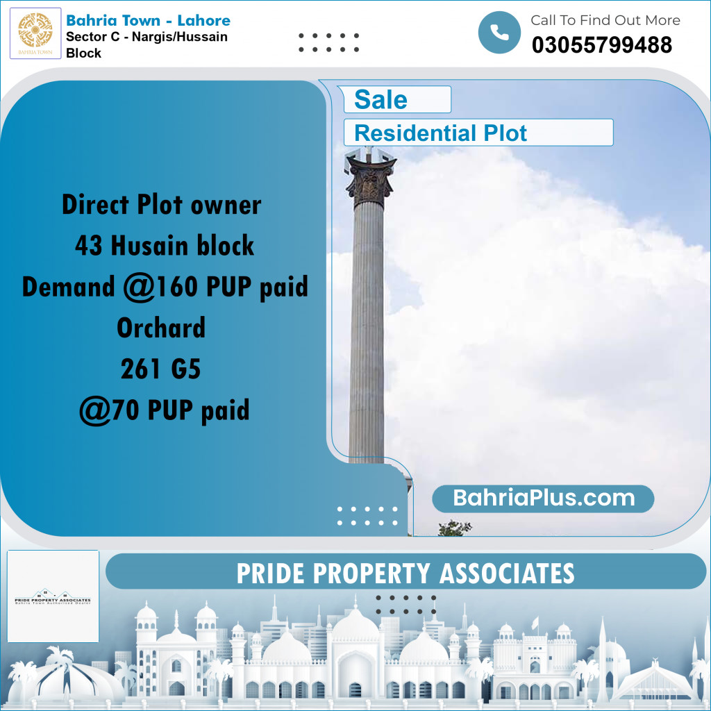 10 Marla Residential Plot for Sale in Sector C - Nargis/Hussain Block - Bahria Town, Lahore - (BP-219684)